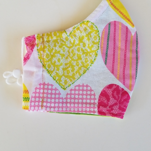 SOLD**  Hand Crafted Pastel Hearts Adult Face Mask - Picture 4 of 5